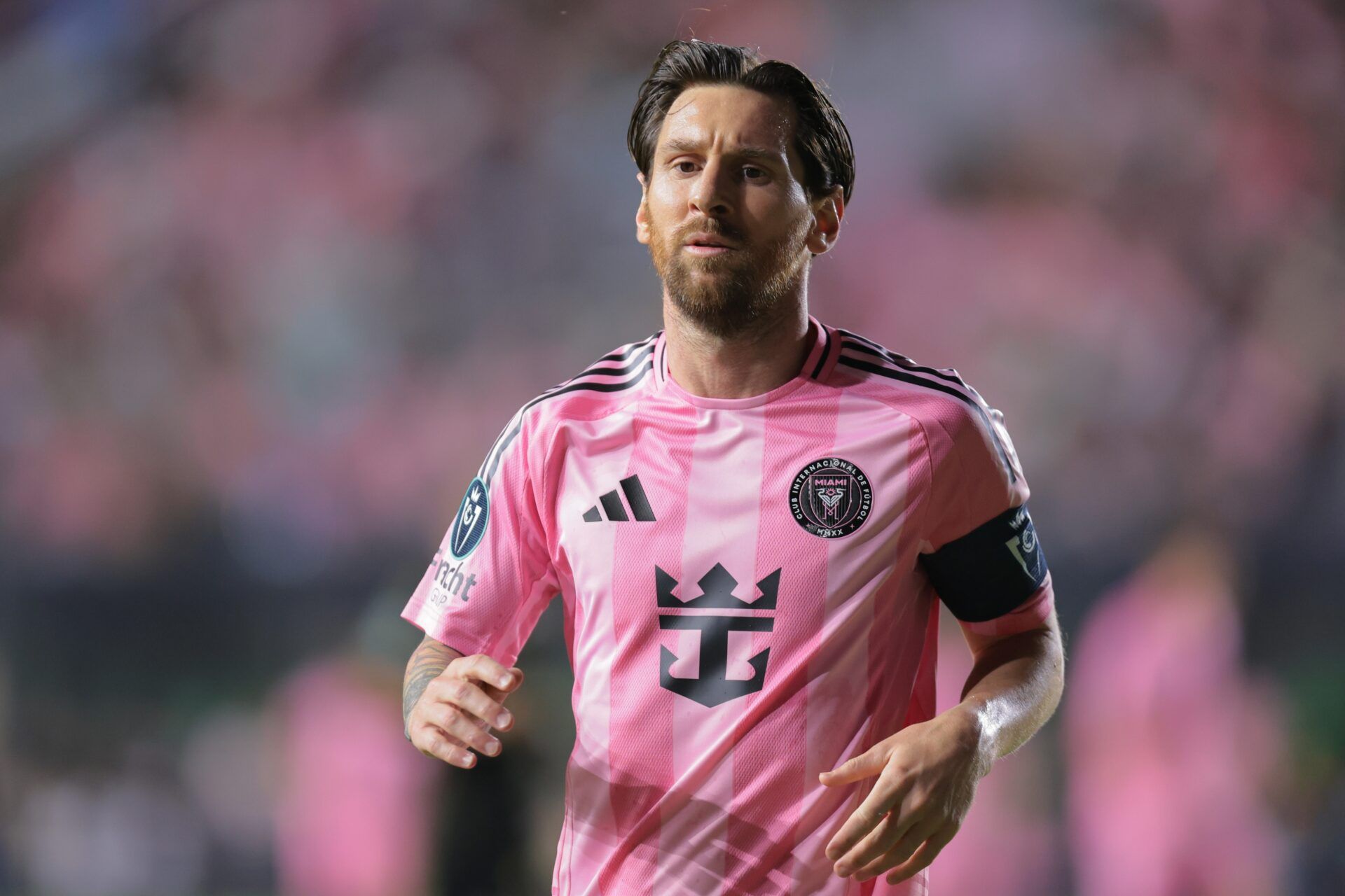 Inter Miami CF forward Lionel Messi (10) looks on against the Los Angeles FC during the second half at Chase Stadium.