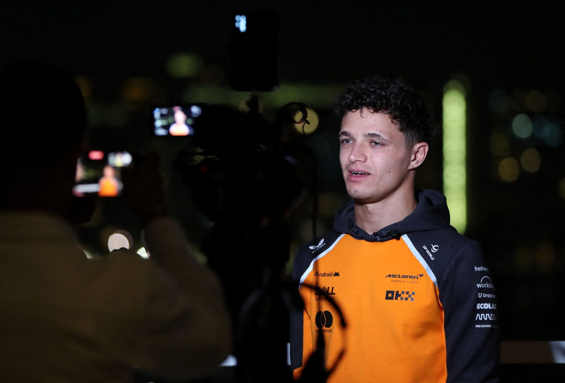 McLaren's Lando Norris is interviewed the day after becoming the 2025 Formula One World Champion in Abu Dhabi, United Arab Emirates, December 8, 2025. REUTERS/Satish Kumar