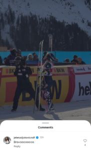 Jelena Djokovic congratulating Vonn's performance