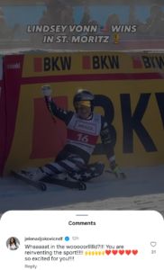 Novak Djokovic's wife Jelena's comment on Linday Vonn's World Cup win