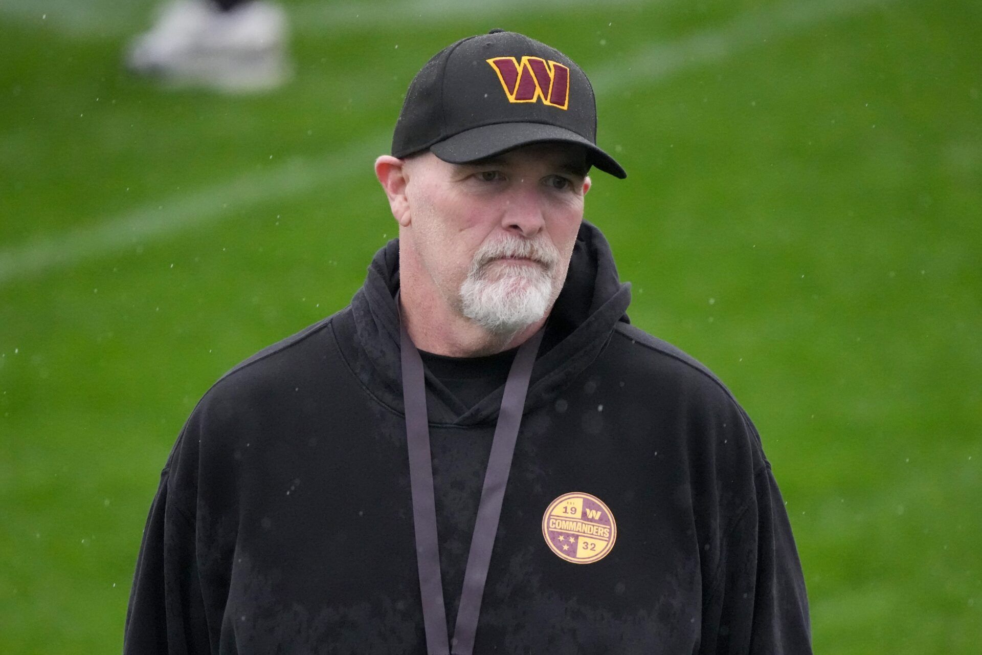 Washington Commanders head coach Dan Quinn during practice at Ciudad Deportiva del Real Madrid.