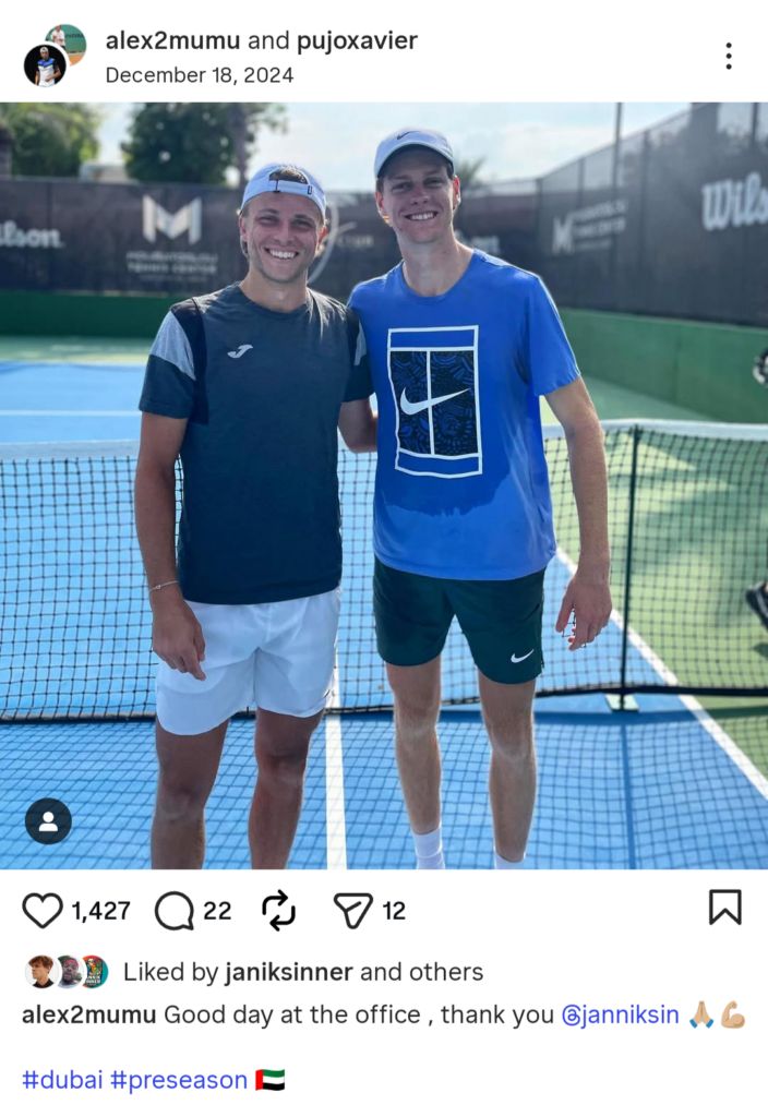Alexandre Müller pictured with Jannik Sinner in Dubai