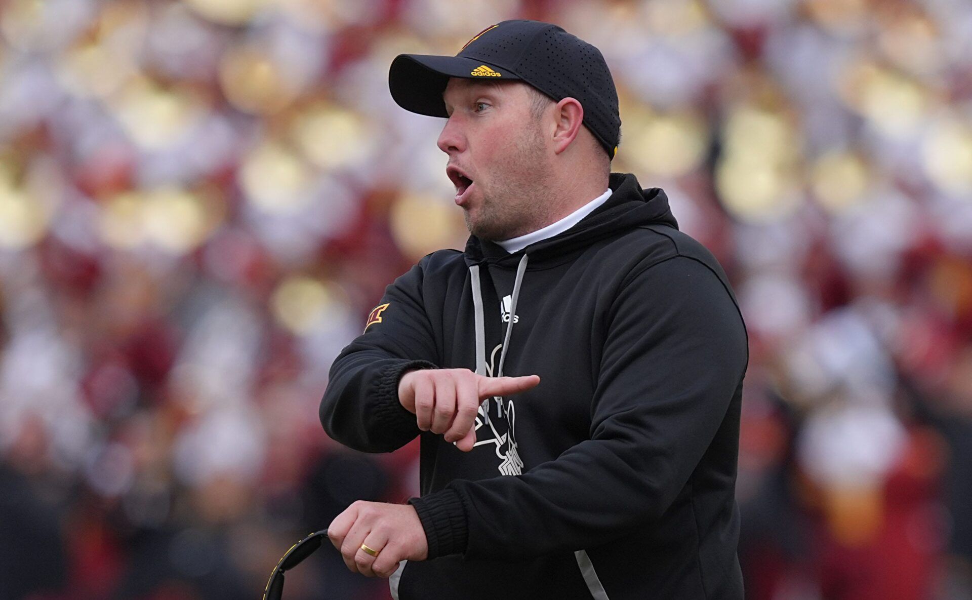 Arizona State football head coach Kenny Dillingham reacts during the first quarter against Iowa State in the Big-12 showdown at jack Trice Stadium on Nov. 1, 2025, in Ames, Iowa.