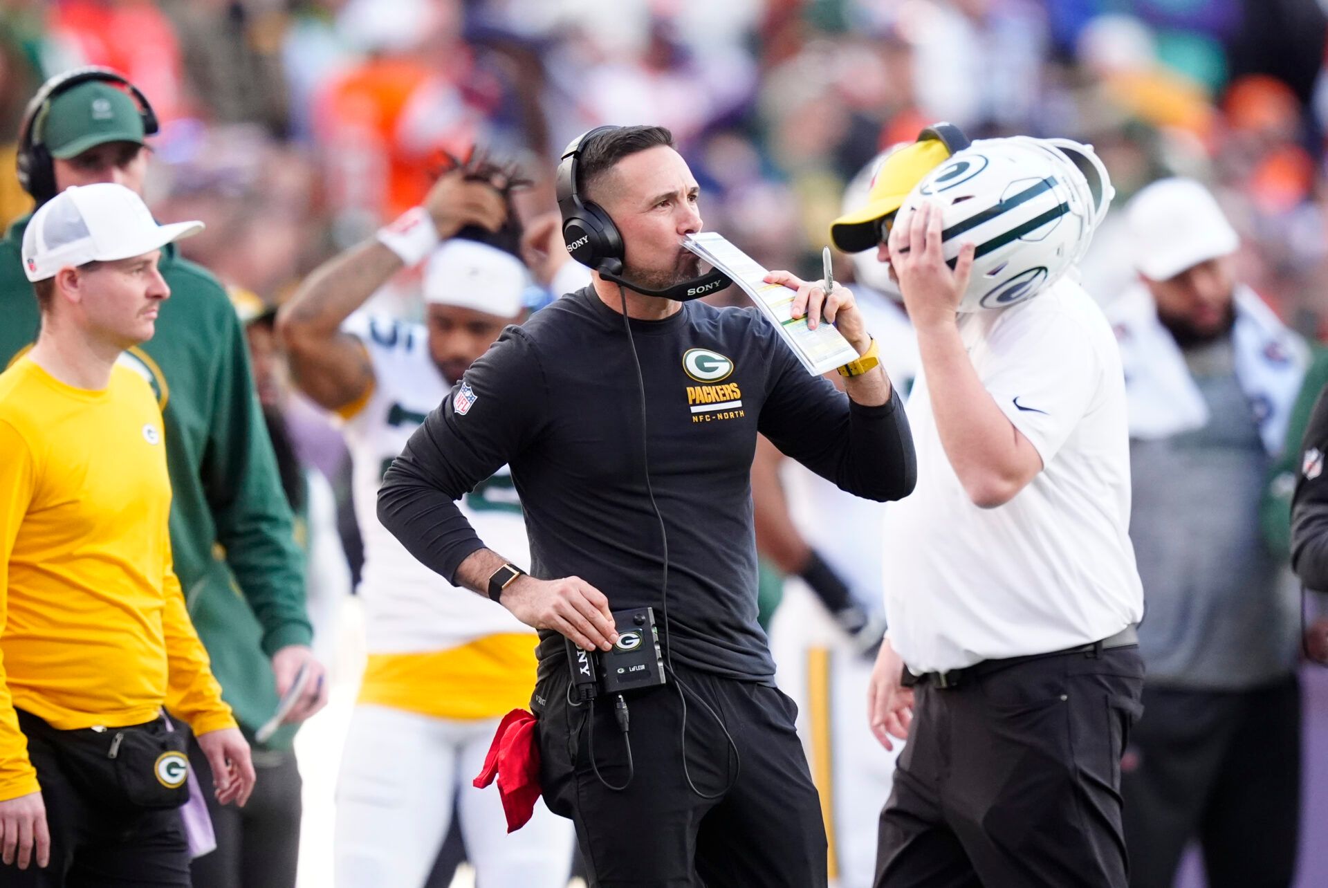 Green Bay Packers head coach Matt Lafleur stands on the sidelines during the second quarter against the Denver Broncos at Empower Field at Mile High.