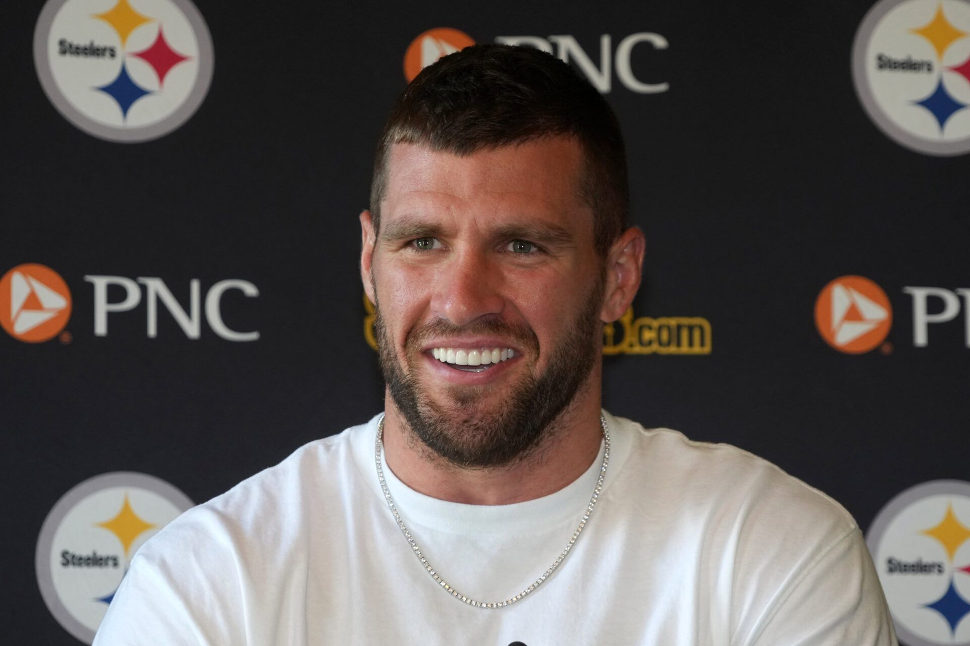 Pittsburgh Steelers outside linebacker TJ. Watt (90) at press conference at Carton House.