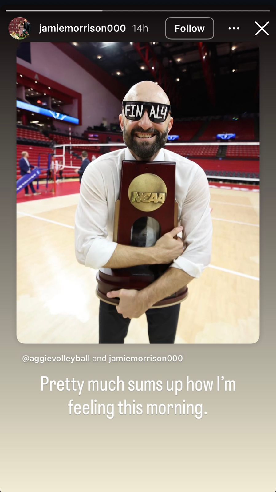Screenshot of Texas A&M Volleyball Head Coach's Instagram story