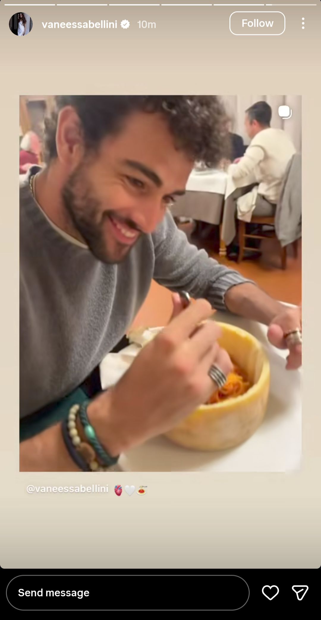 Screen grab of Matteo Berrettini in Vanessa Bellini's Instagram story