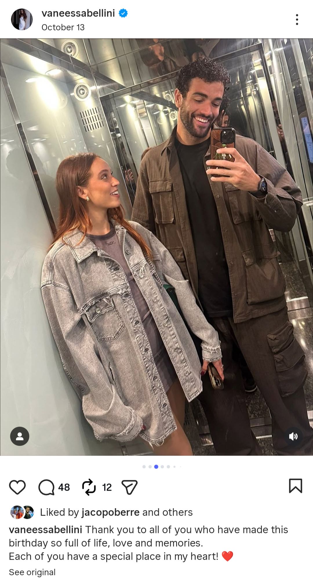 Screen grab of Matteo Berrettini in Vanessa Bellini's Instagram post