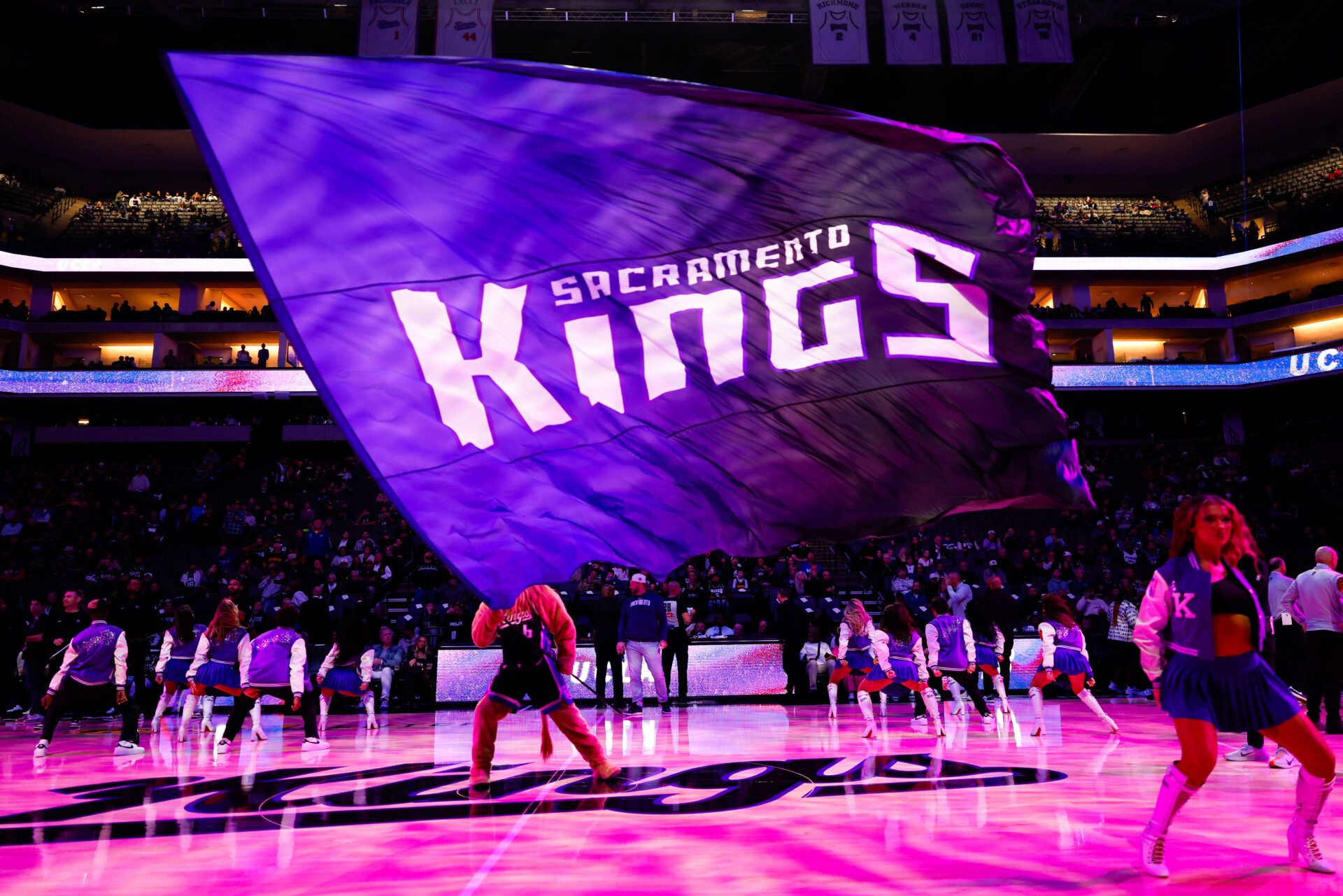 Sacramento Kings dancers perform before the game against the Denver Nuggets at Golden 1 Center.