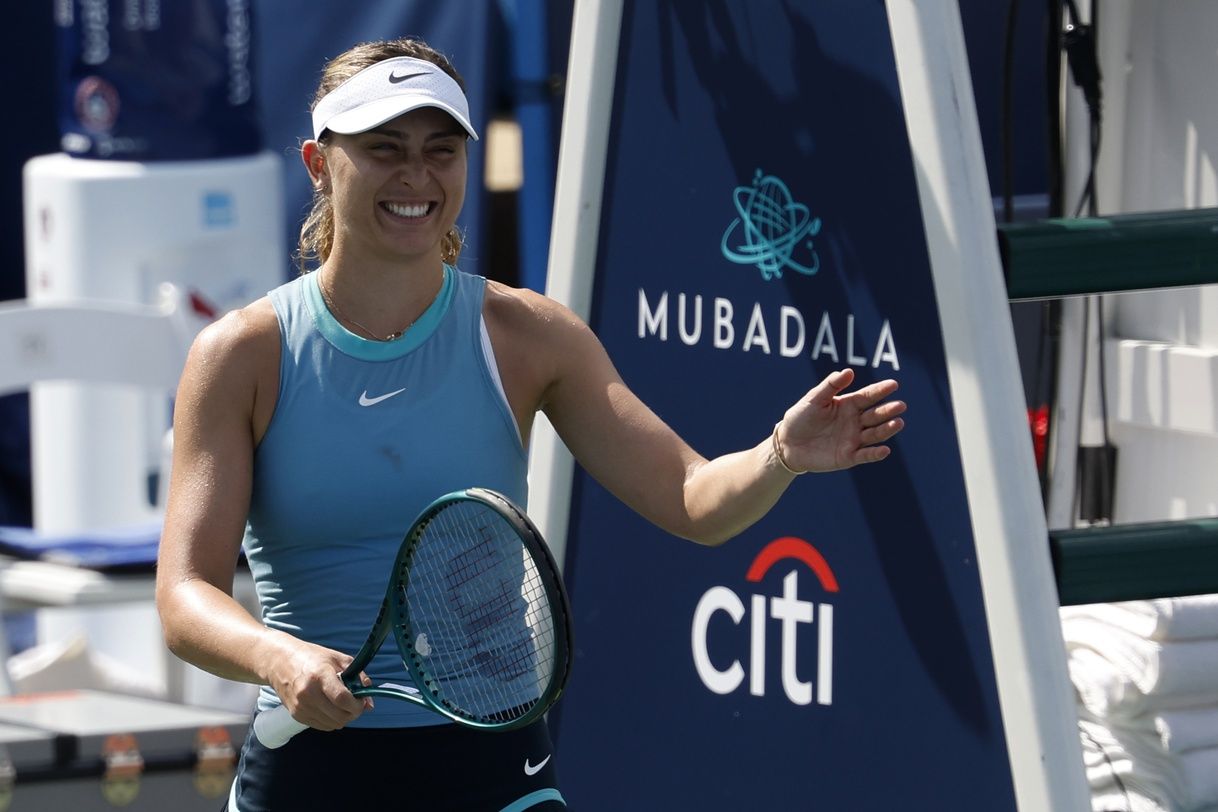 Paula Badosa (ESP) celebrates after her match against Caroline Dolehide (USA) (not pictured) on day eight of the Mubadala Citi DC Open at Rock Creek Park Tennis Center.