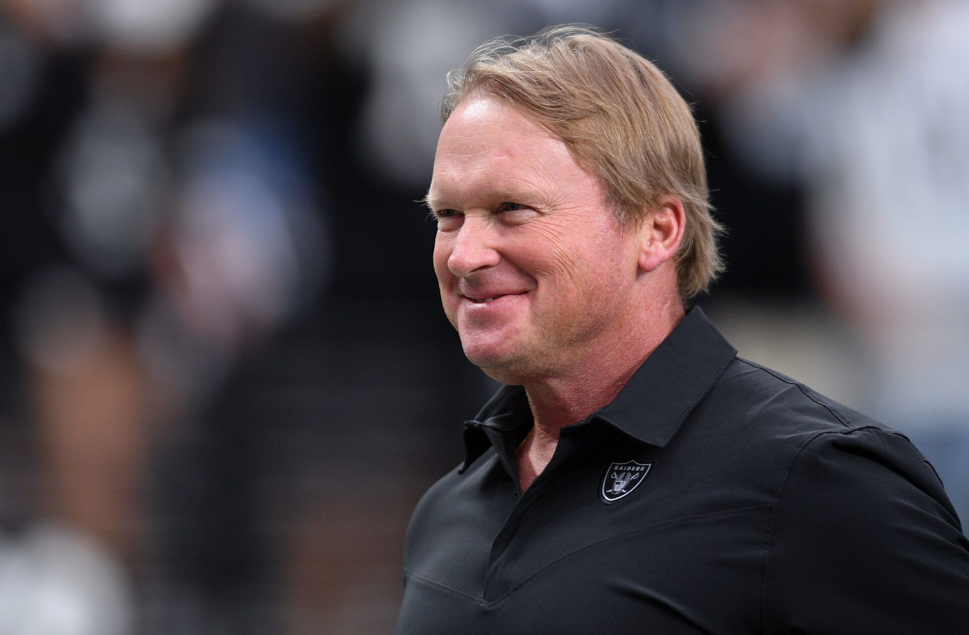 Las Vegas Raiders manager Jon Gruden looks on before the game Seattle Seahawks at Allegiant Stadium.