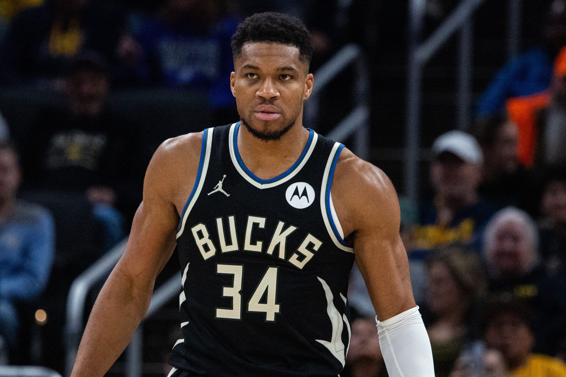 Milwaukee Bucks forward Giannis Antetokounmpo (34) in the first half against the Indiana Pacers at Gainbridge Fieldhouse.