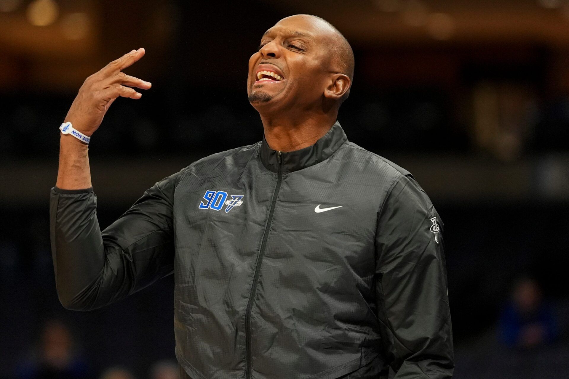 Memphis' head coach Penny Hardaway shouts to his players during the game between the University of New Orleans and the University of Memphis at FedExForum on December 3, 2025.