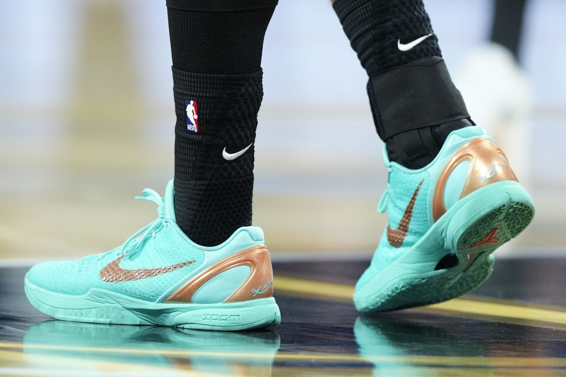 A detailed view of New York Knicks guard Jalen Brunson (11) shoes during the Emirates NBA Cup Final at T-Mobile Arena.