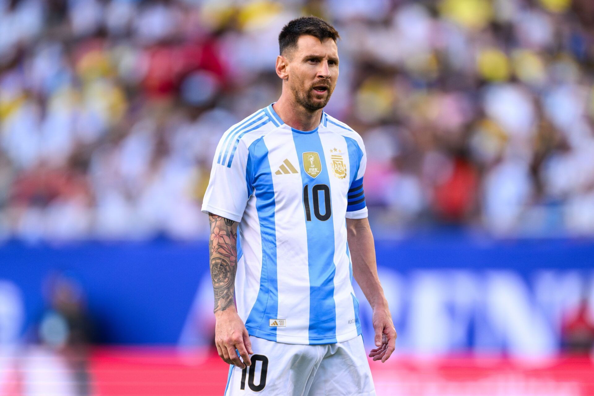 Argentina forward Lionel Messi (10) looks on against Ecuador during the second half at Soldier Field.
