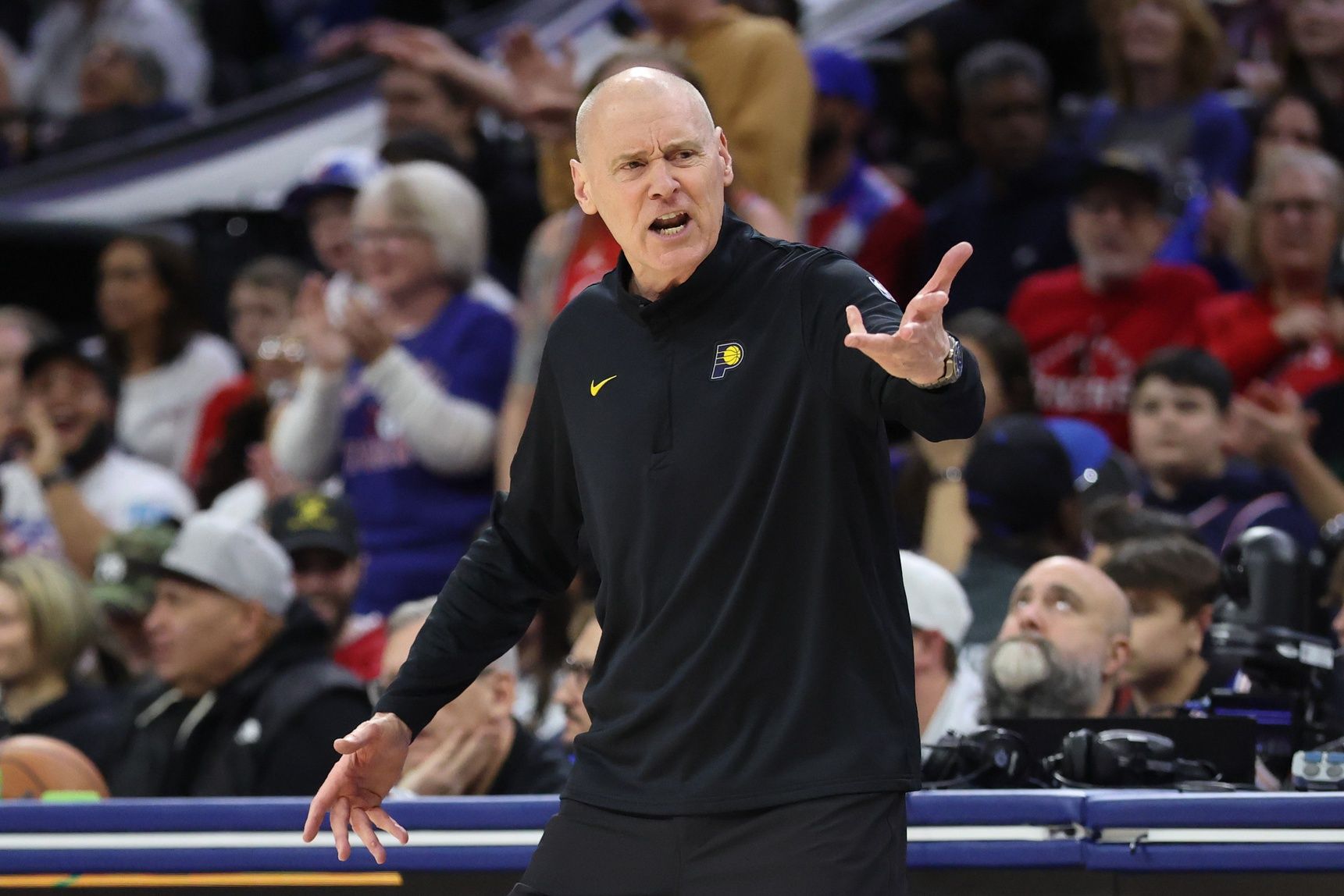 Indiana Pacers head coach Rick Carlisle reacts during the fourth quarter against the Philadelphia 76ers at Xfinity Mobile Arena.