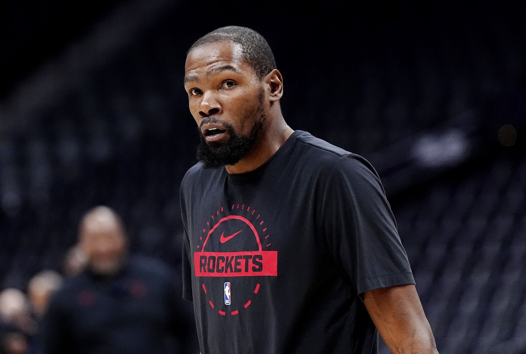 Houston Rockets forward Kevin Durant (7) before the game against the Denver Nuggets at Ball Arena.