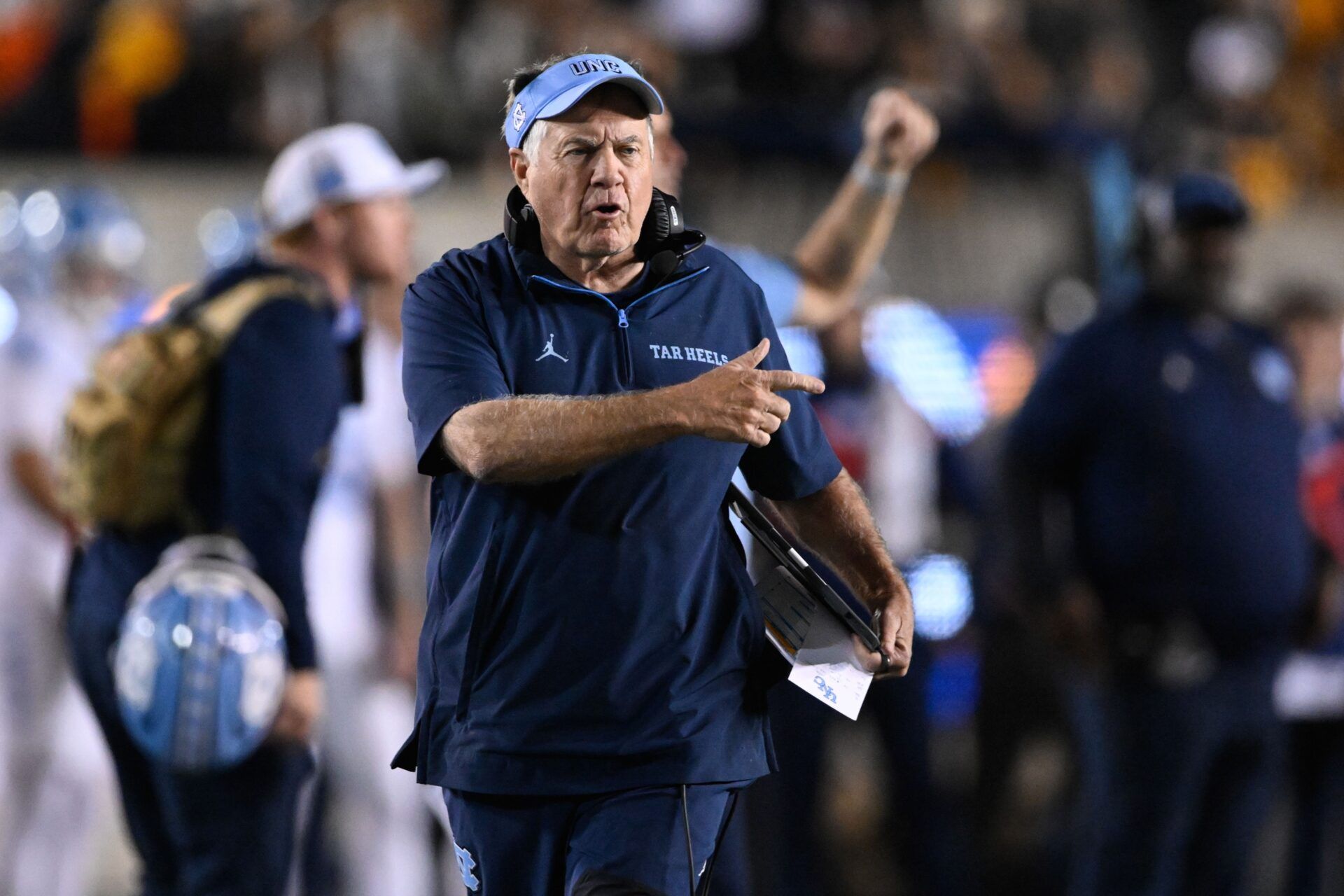 North Carolina Tar Heels head coach Bill Belichick reacts against the California Golden Bears in the first quarter at California Memorial Stadium.