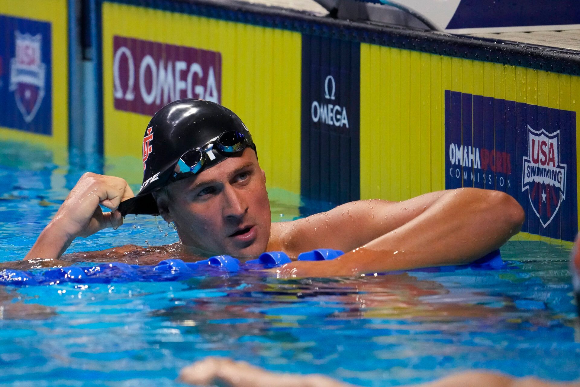 Ryan Lochte reacts in the MenÕs 200m Individual Medley Semifinals Heat 1 during the U.S. Olympic Team Trials Swimming competition at CHI Health Center Omaha.