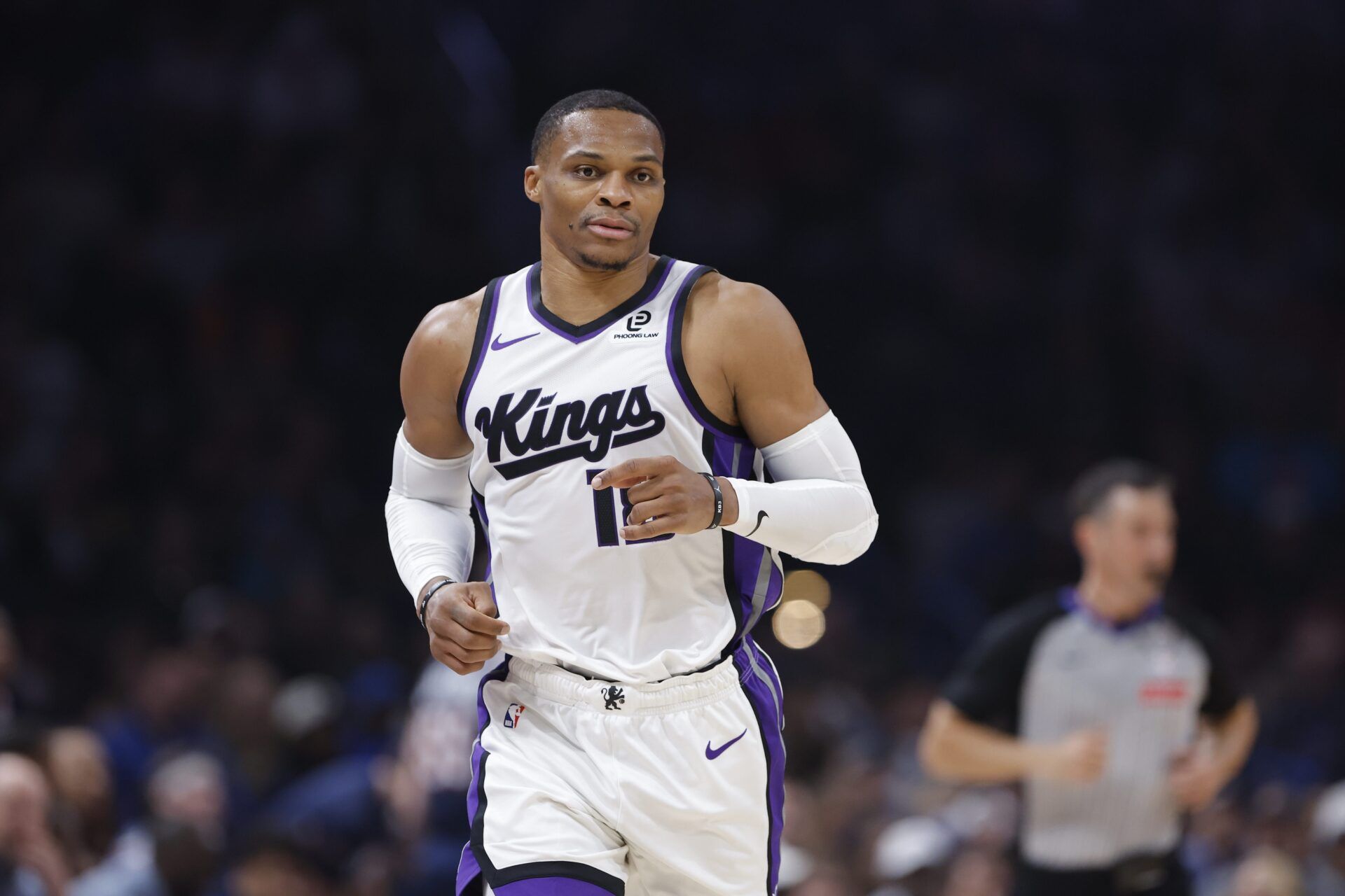 Sacramento Kings guard Russell Westbrook (18) runs down the court against the Oklahoma City Thunder during the second quarter at Paycom Center.