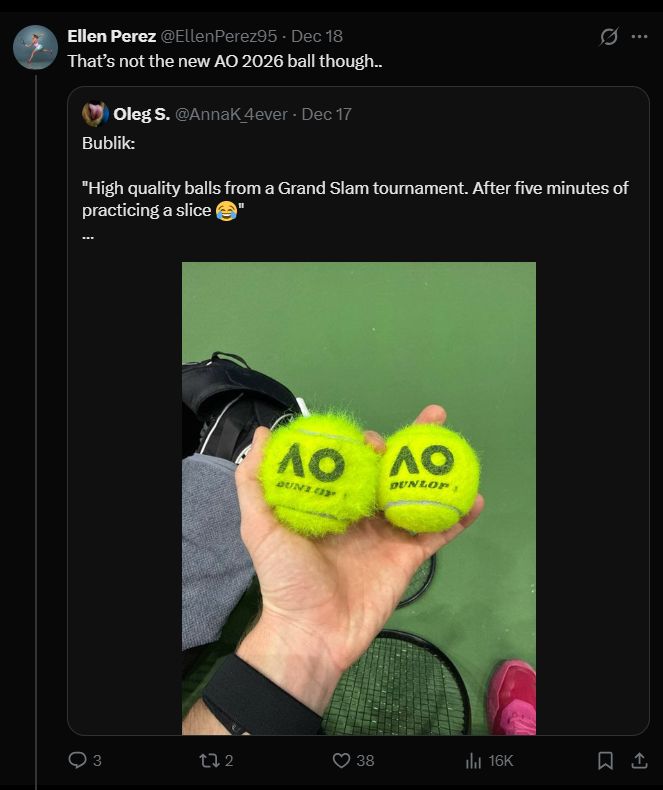Ellen Perez's response to Alexander Bublik's tennis ball query
