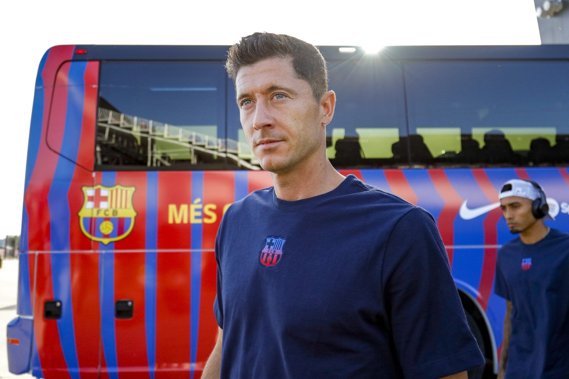 FC Barcelona forward Robert Lewandowski arrivers prior to the game against Inter Miami CF at DRV PNK Stadium.