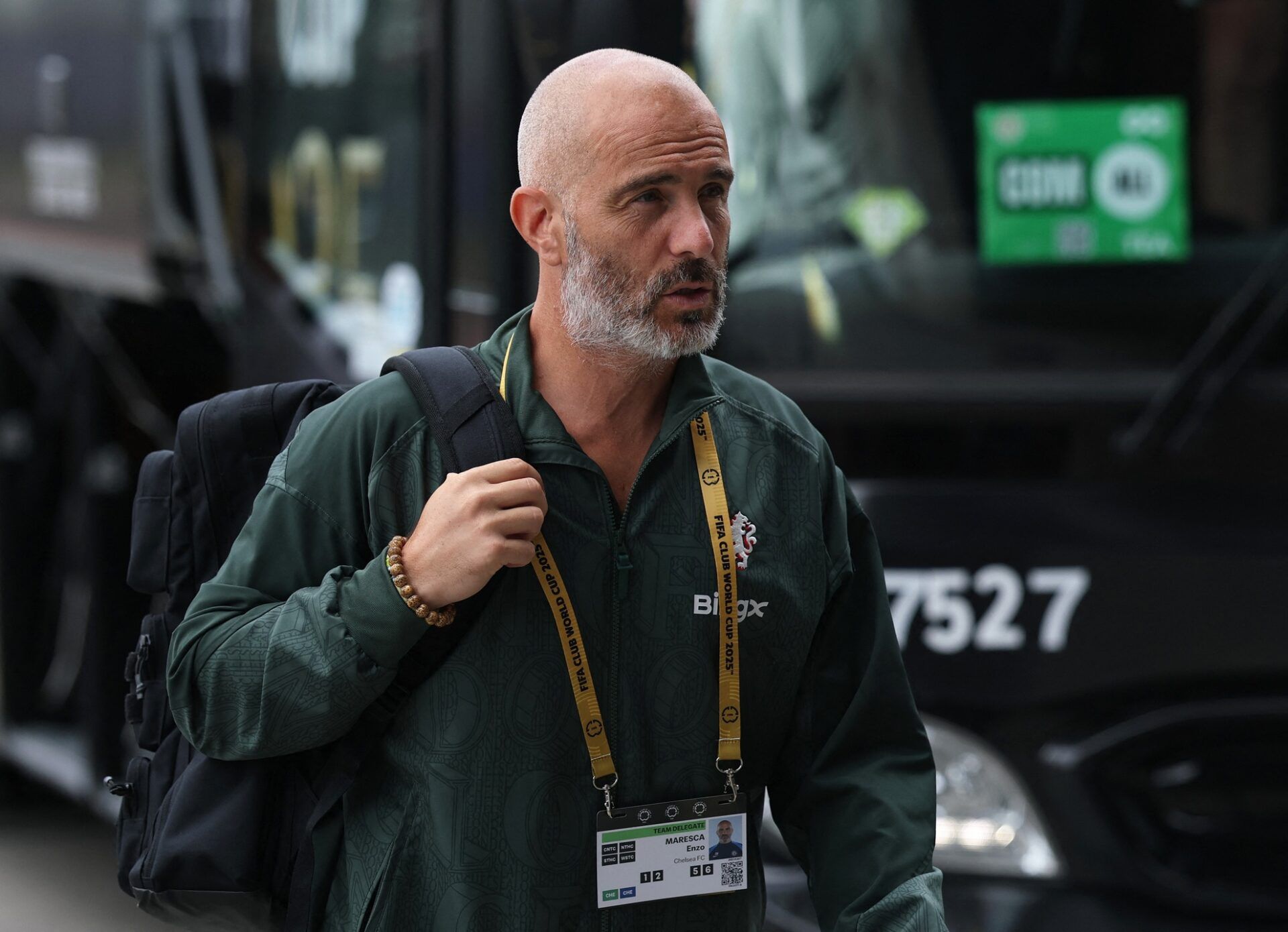 [Subscription Customers Only] Jul 13, 2025; East Rutherford, New Jersey, USA; Chelsea manager Enzo Maresca arrives before the final of the 2025 FIFA Club World Cup at MetLife Stadium.