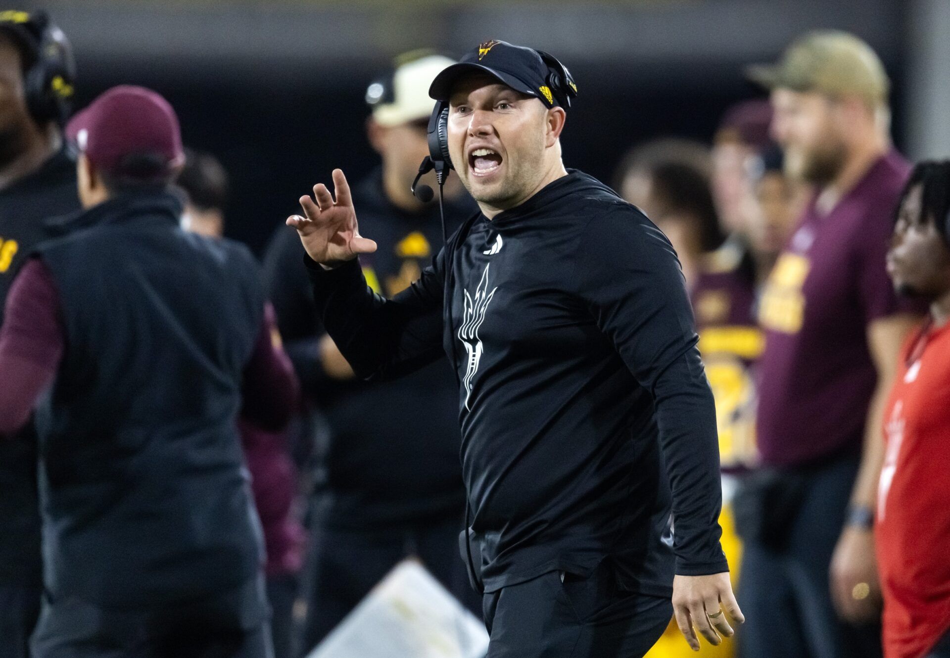 Arizona State Sun Devils head coach Kenny Dillingham reacts against the Arizona Wildcats during the 99th Territorial Cup at Mountain America Stadium.