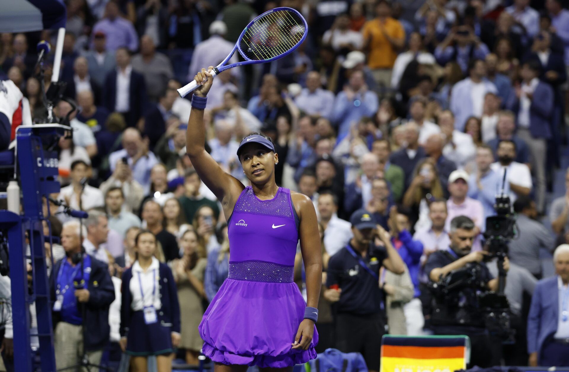 Naomi Osaka (JPN) reacts after defeating Karolina Muchova (CZE) (not pictured) on day eleven of the 2025 US Open tennis championships at USTA Billie Jean King National Tennis Center.
