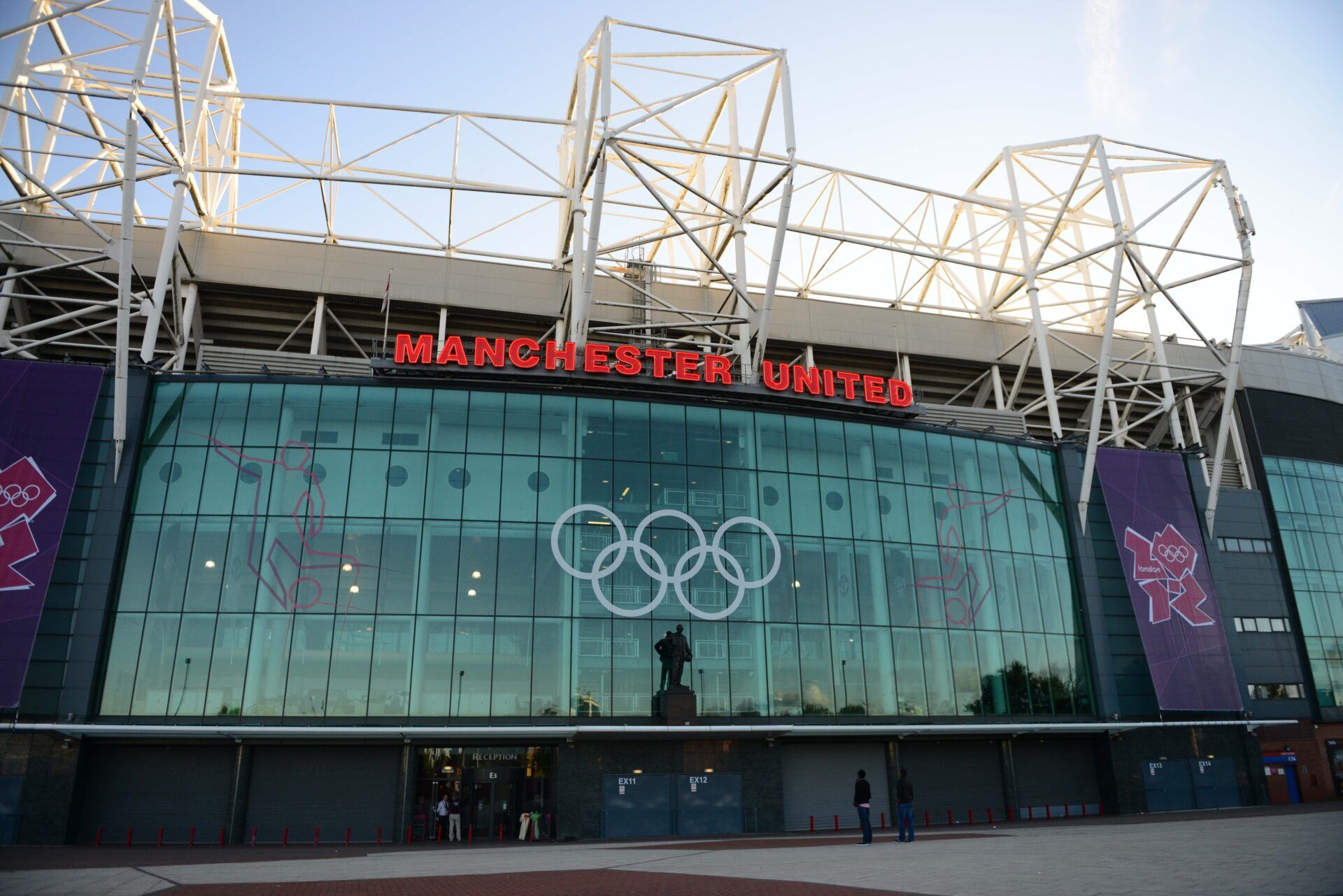Overall exterior view of Old Trafford , home of the Manchester United during the 2012 London Olympic Games.