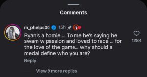 Screenshot of Michael Phelps' comment