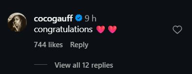 Screengrab of Coco Gauff's Instagram comment
