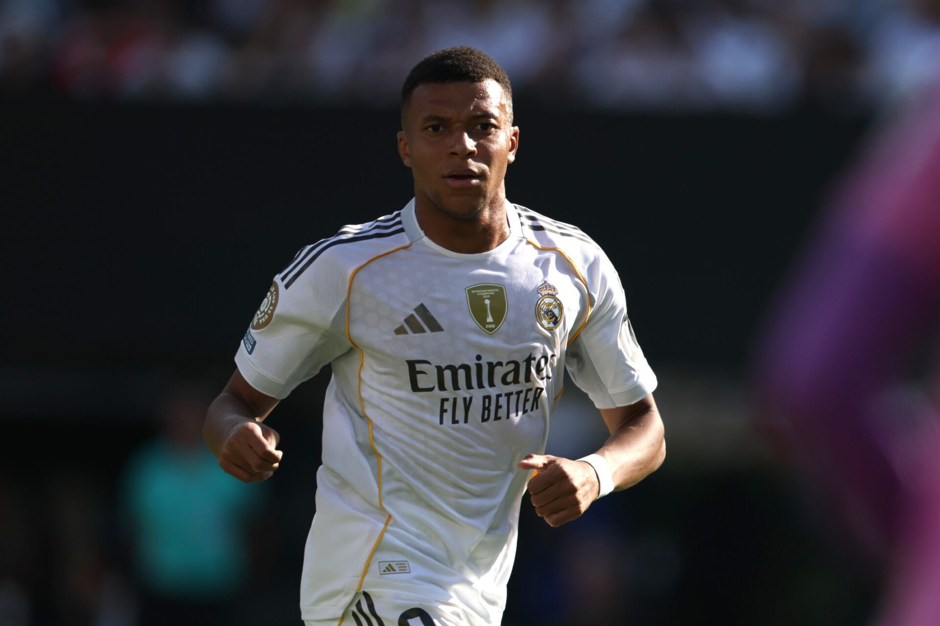 Real Madrid CF forward Kylian Mbappe (9) in the in the second half against Borussia Dortmund during a quarterfinal match of the 2025 FIFA Club World Cup at MetLife Stadium.