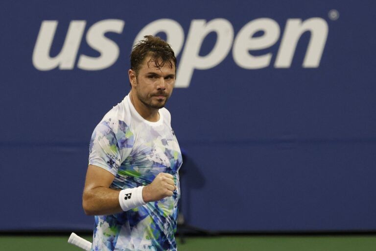 Stan Wawrinka of Switzerland reacts after winning a point against Yoshihito Nishioka of Japan (not pictured) on day two of the 2023 U.S. Open tennis tournament at USTA Billie Jean King National Tennis Center.