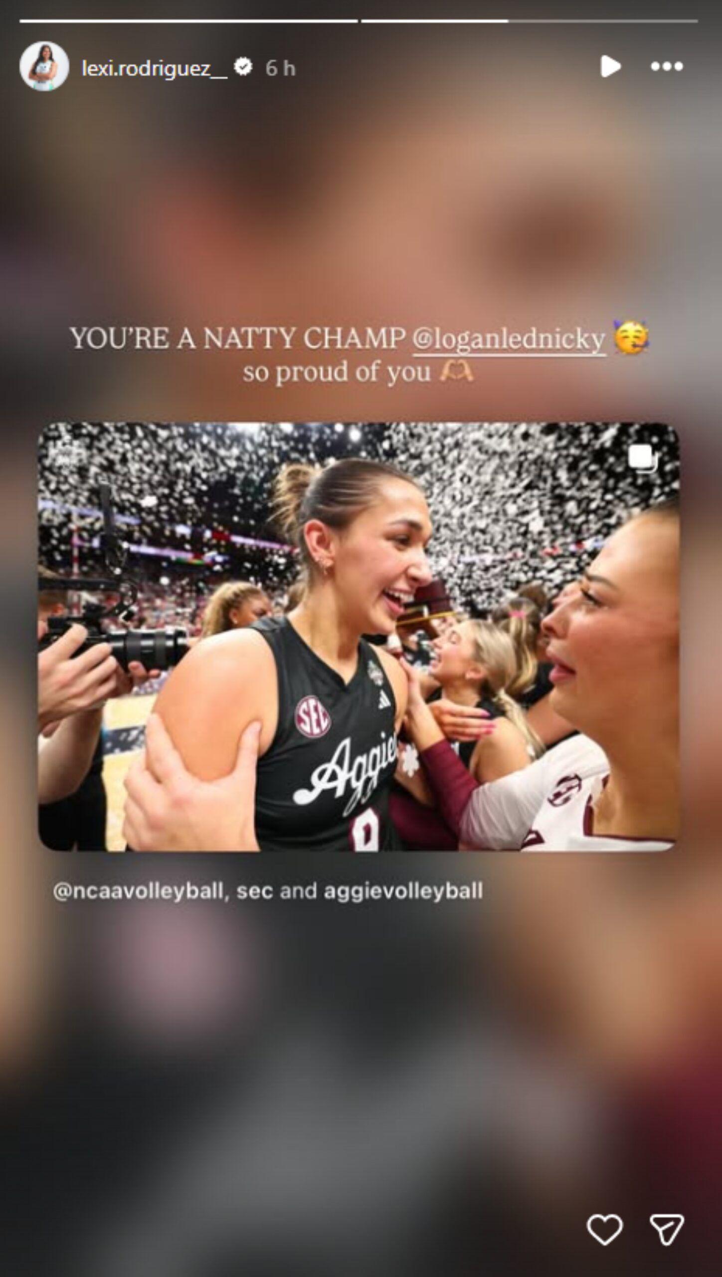 Ex-Husker Lexi Rodriguez heaps praise on Texas A&M's Logan Lednicky after NCAA title win