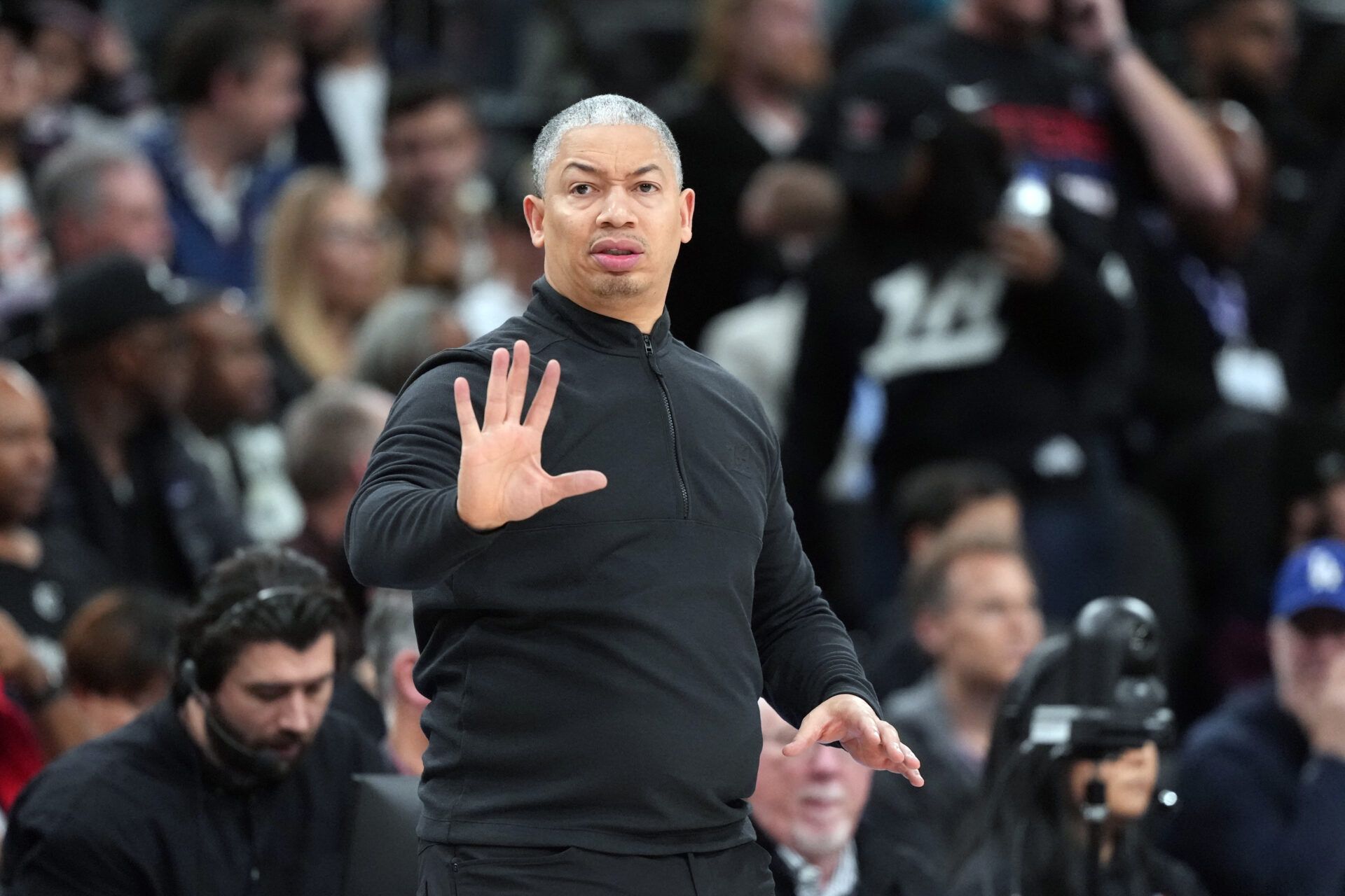 LA Clippers head coach Tyronn Lue reacts in the second half against the Los Angeles Lakers at Intuit Dome.