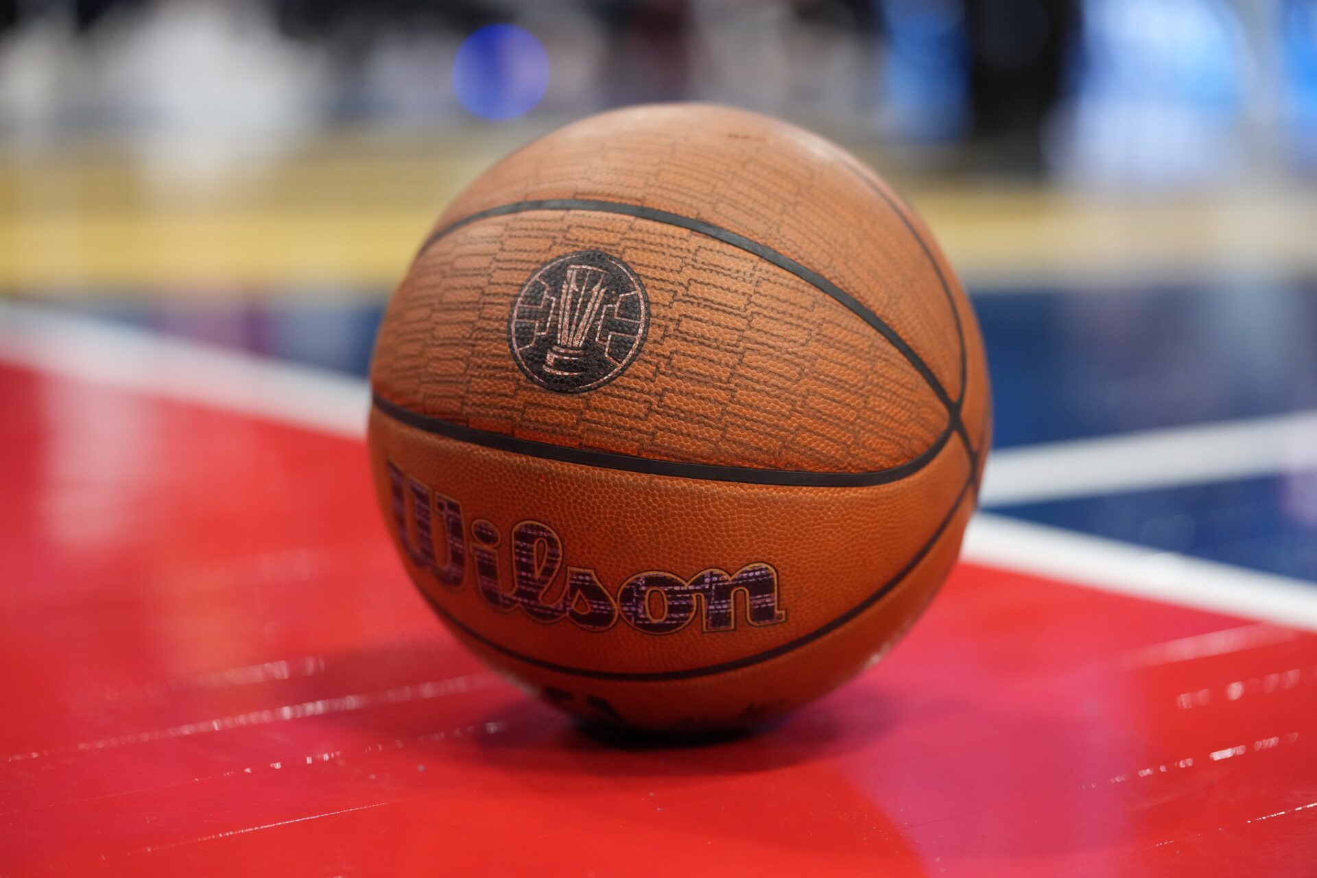 A Wilson official game ball with the NBA in-season tournament logo at Intuit Dome.