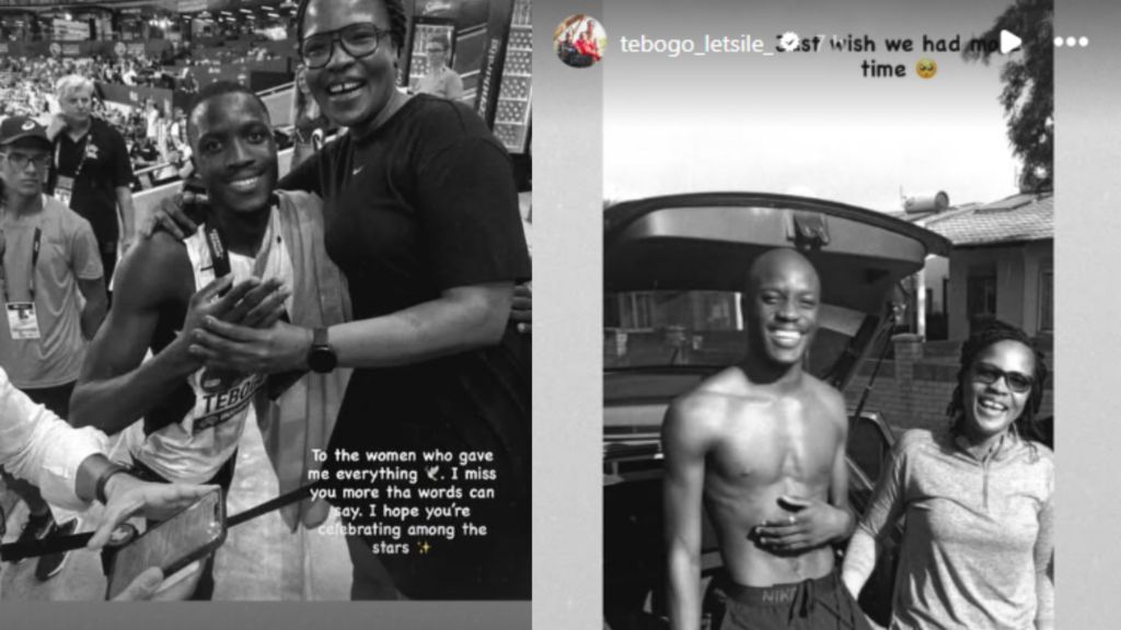 Instagram stories of Letsile Tebogo's tribute to his mother 