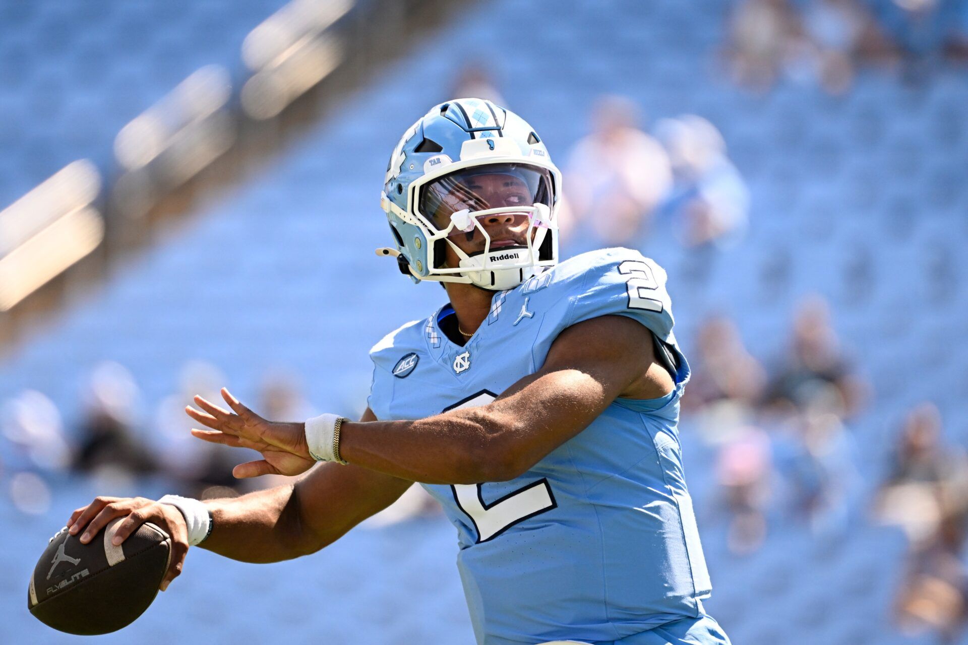 North Carolina Tar Heels quarterback Bryce Baker (2) passes before the game at Kenan Stadium.