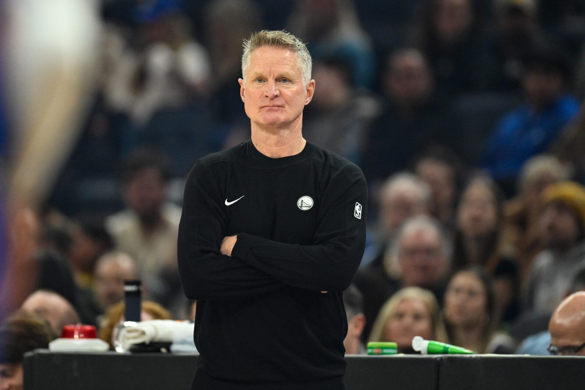 Golden State Warriors head coach Steve Kerr looks on against the Orlando Magic in the first quarter at Chase Center.