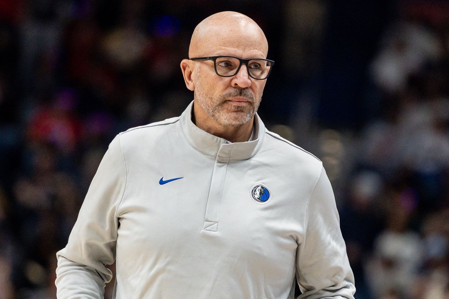 Dallas Mavericks Head Coach Jason Kidd looks on against the New Orleans Pelicans during the first half at Smoothie King Center.