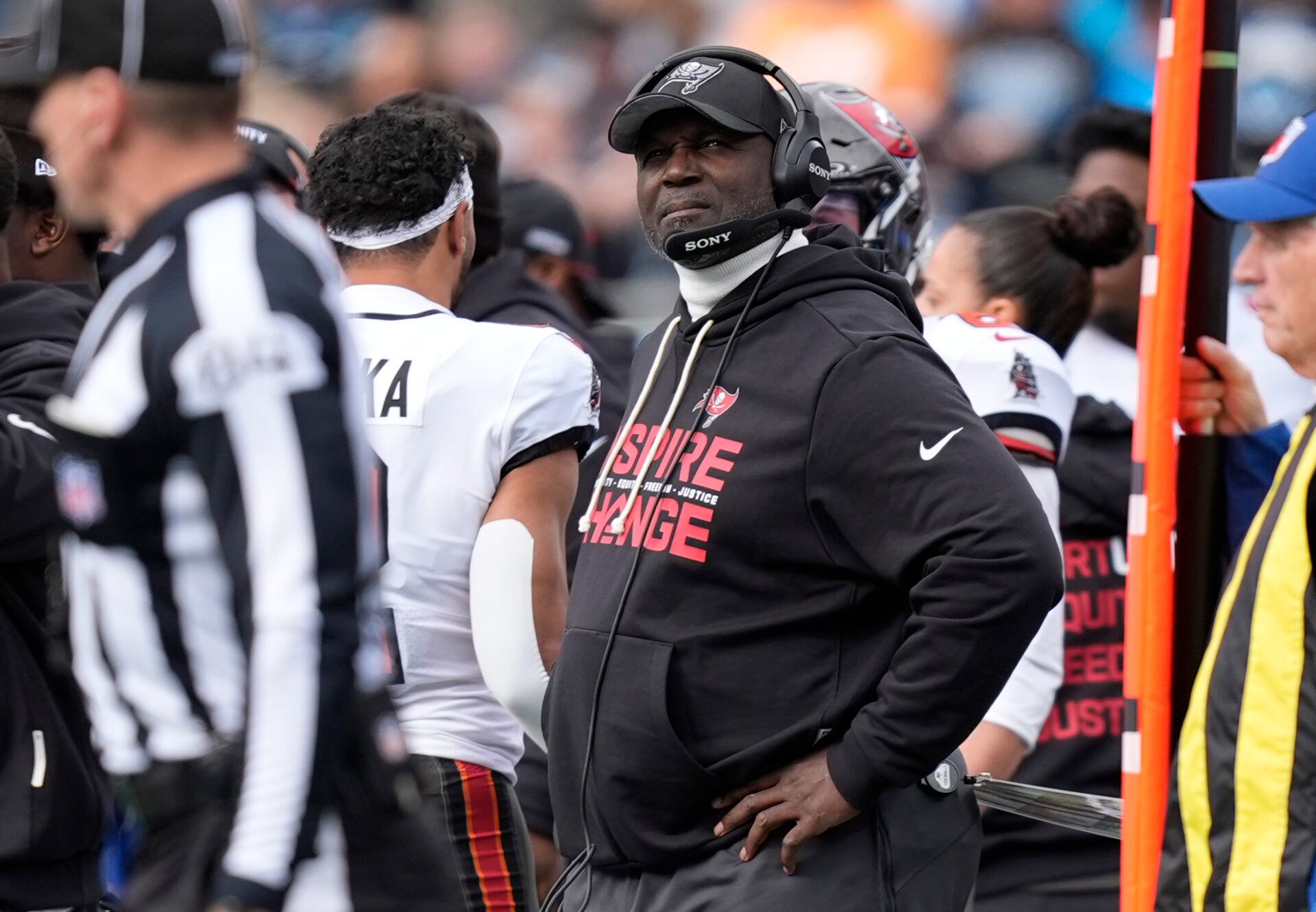 Tampa Bay Buccaneers head coach Todd Bowles during the first half against the Carolina Panthers at Bank of America Stadium.