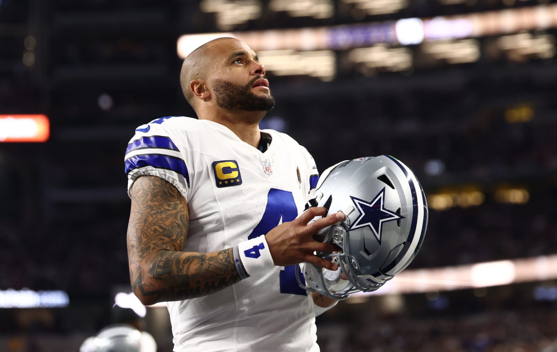 Dallas Cowboys quarterback Dak Prescott (4) before a game against the Minnesota Vikings at AT&T Stadium.