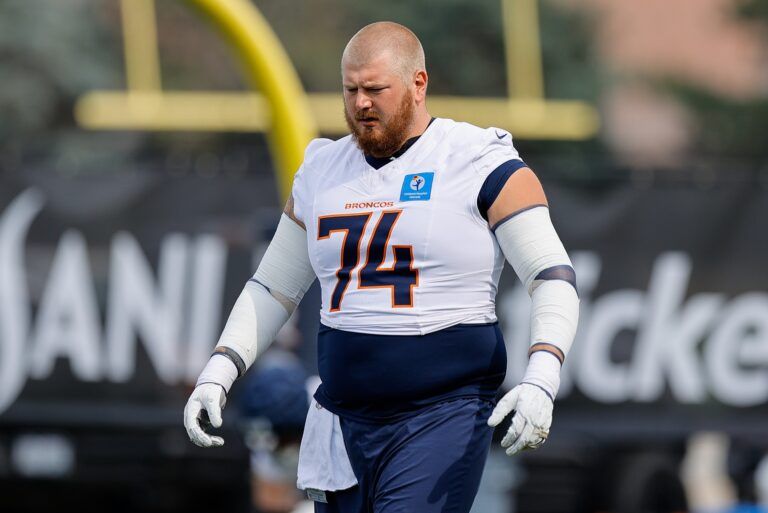 Denver Broncos guard Ben Powers (74) during training camp at Broncos Park Powered by CommonSpirit.