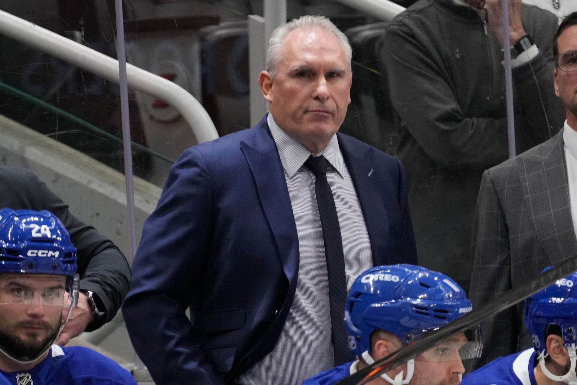 Toronto Maple Leafs head coach Craig Berube watcxhes the action against the Tampa Bay Lightning during the third period at Scotiabank Arena.