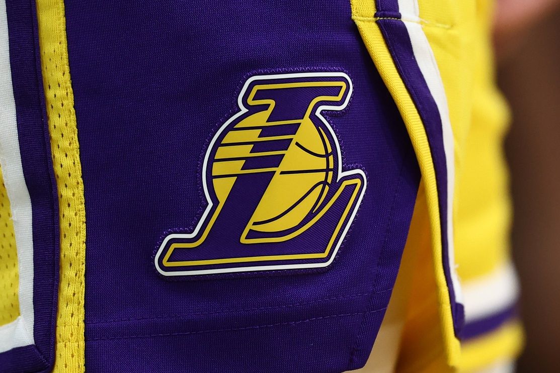 The Los Angeles Lakers logo is seen during the first half aof the game between the Boston Celtics and the Los Angeles Lakers TD Garden.