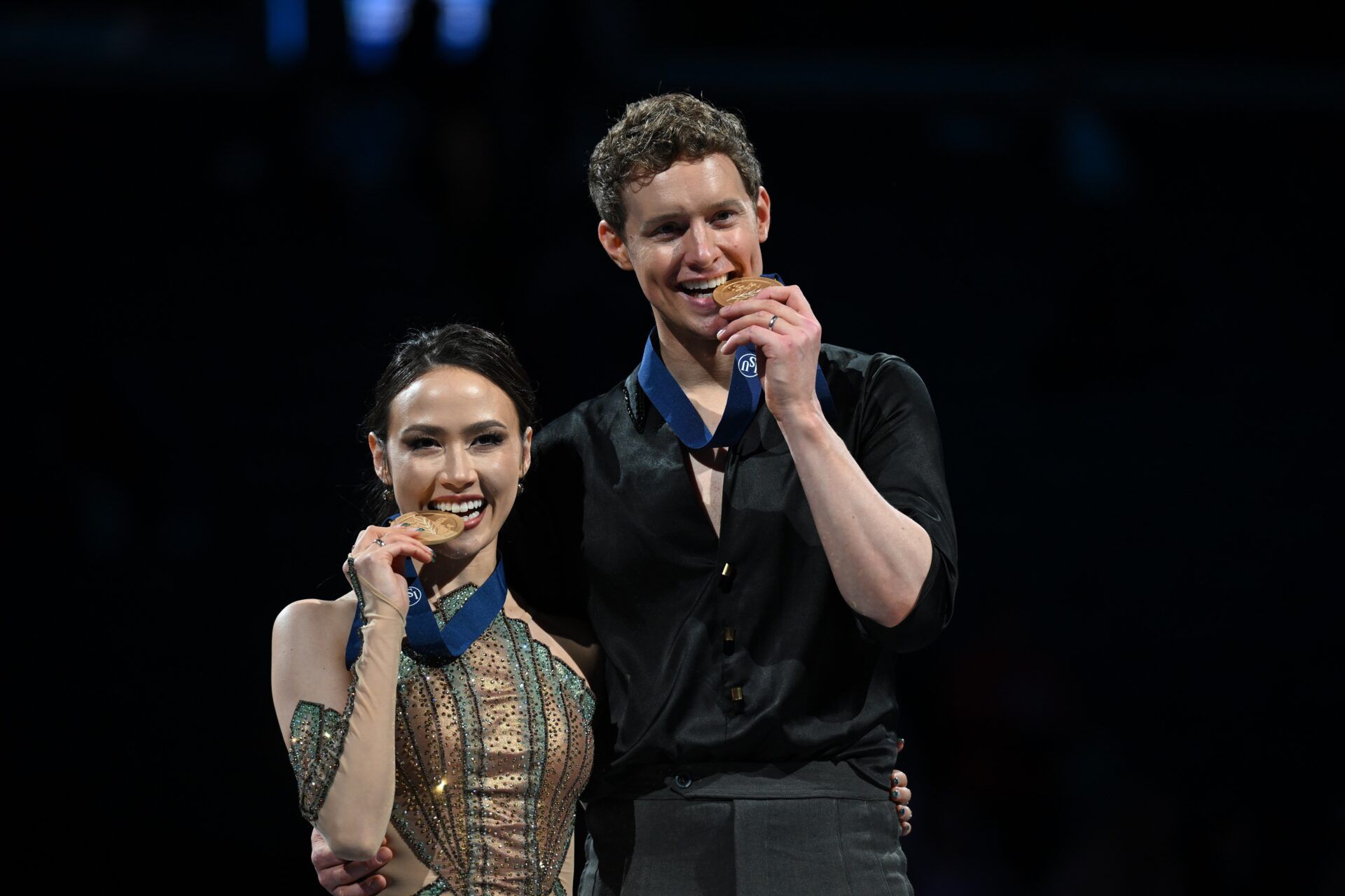 Madison Chock (USA) and Evan Bates (USA) gold medalists in the ice dance during the ISU World Figure Skating Championships at TD Garden.