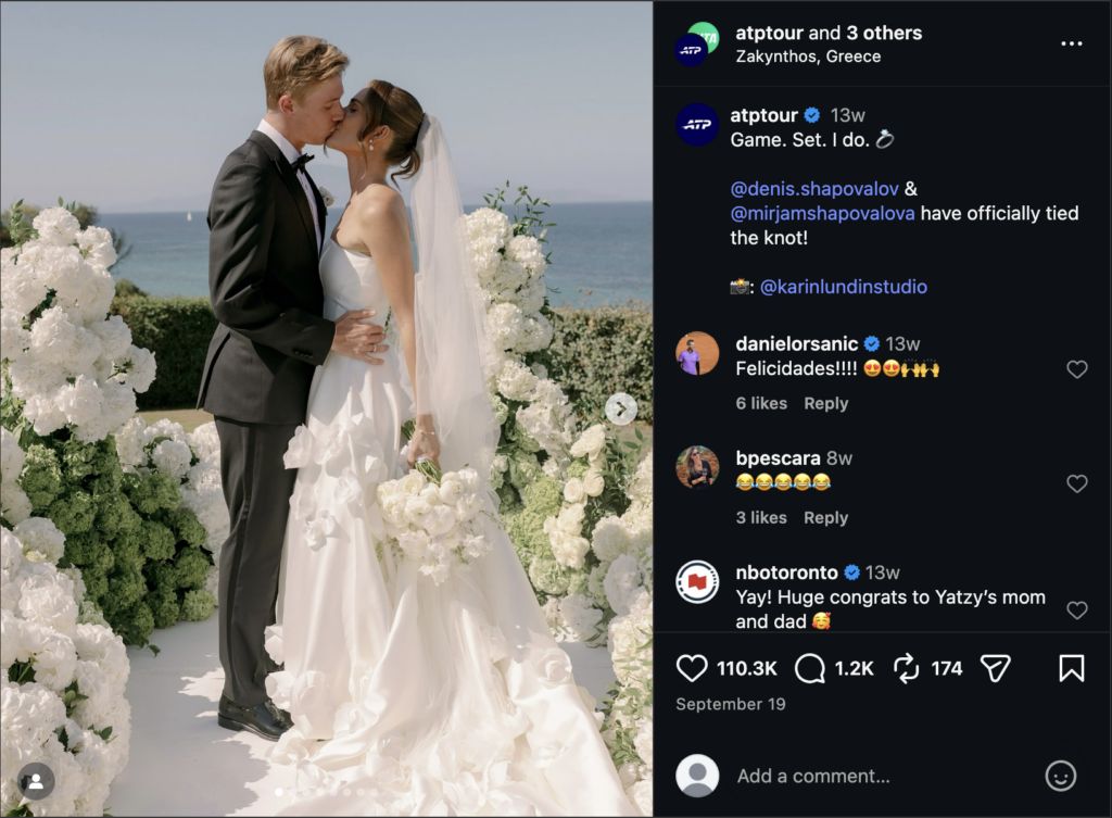 Denis Shapovalov's wedding post