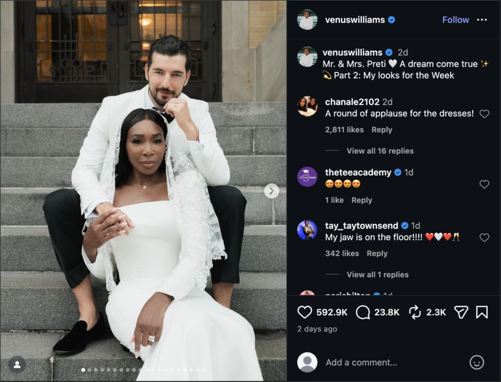 Venus Williams' wedding post Andrea Preti