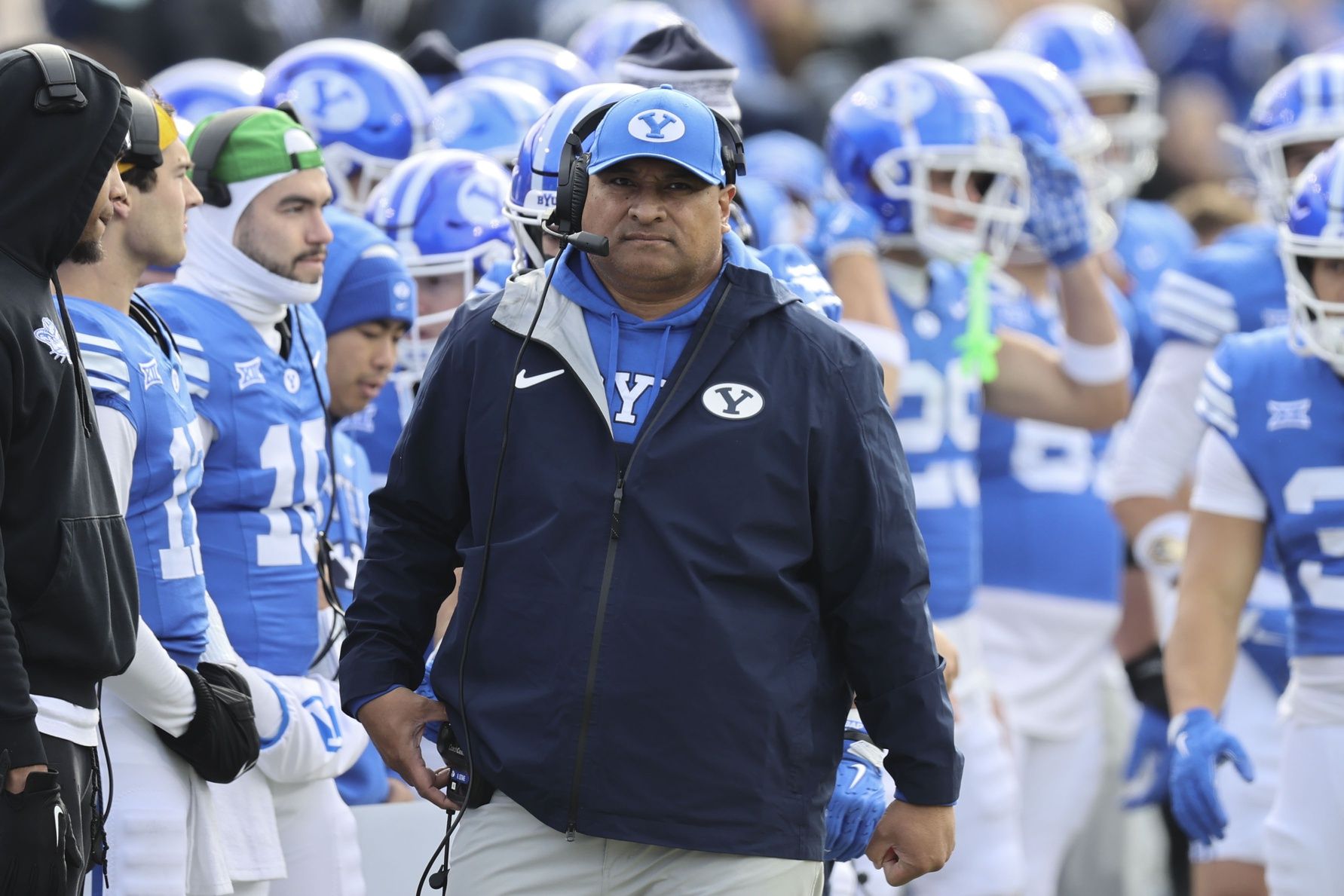 BYU Cougars head coach Kalani Sitake during the first half against the UCF Knights at LaVell Edwards Stadium.